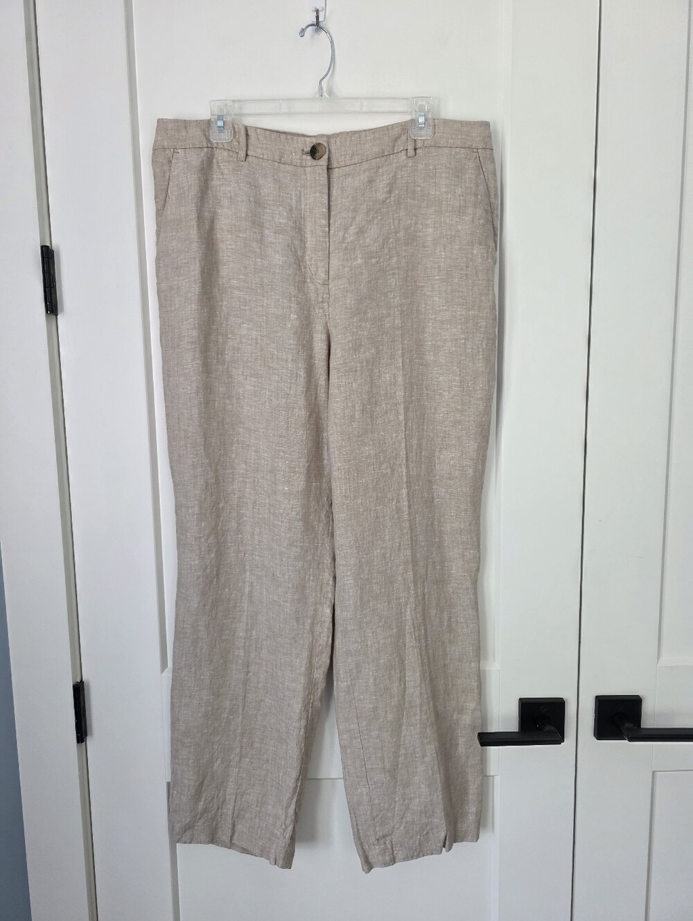 Talbots Southampton Straight Leg Pant 100% Linen Womans Sz 14 in Light Taupe